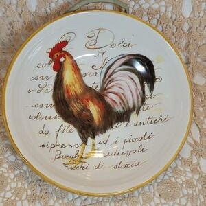 Ceramica Cuore Rooster Pasta Bowl Italy 9 Inch White Yellow Script